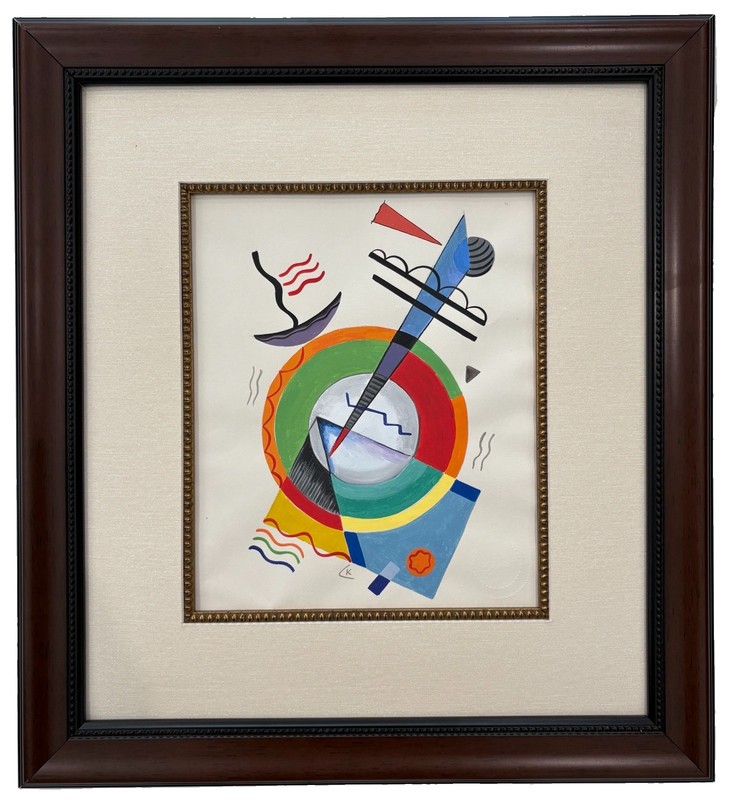 Wassily Kandinsky Watercolor On Paper. 1866-1944 In The Style Of. Matted & frame