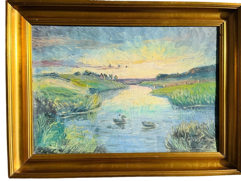 Beautiful 1920s Danish Antique Original Oil painting – Van Gogh meets Monet.