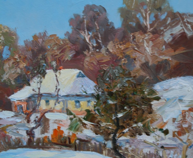 Original Rural Landscape in Winter Oil Painting Impressionism ART gallery