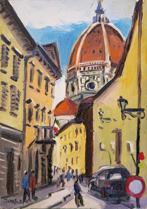 Oil Painting on Canvas Panel ,»Florence», 23cmx18cm, Signed