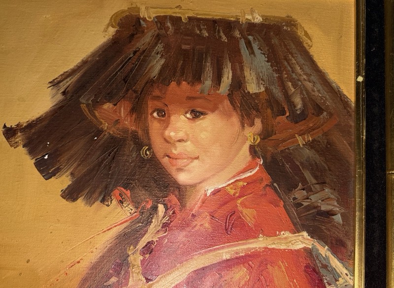 Orig K.K. Wong Oil Painting Chinese Girl Portrait Signed Vintage Framed Artwork gallery