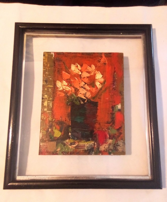 GERARD SEBASTIAN OIL PAINTING STILL LIFE VASE FLOWERS LISTED ARTIST 14″ X 16″
