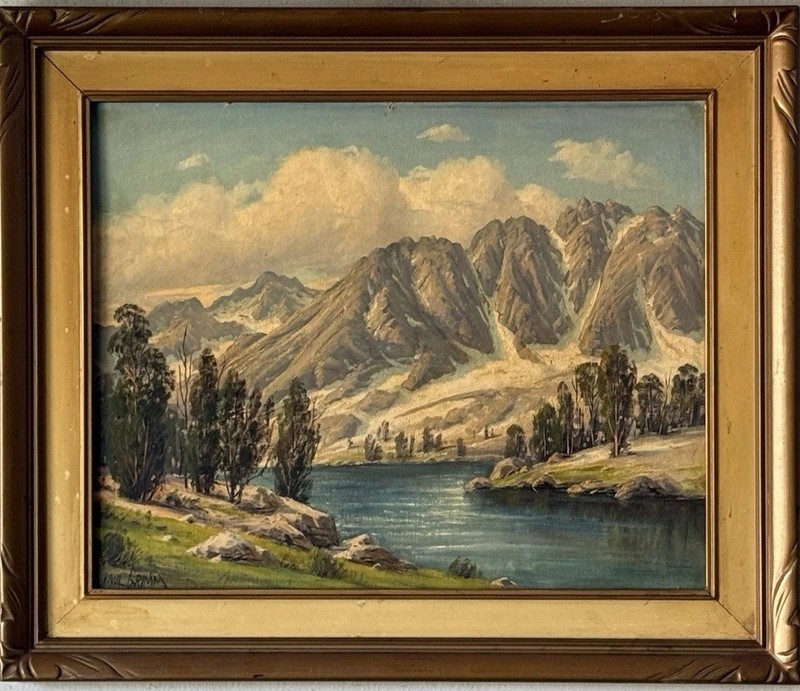 PAUL GRIMM ANTIQUE CALIFORNIA PLEIN AIR LANDSCAPE OIL PAINTING OLD LAKE SNOW 64