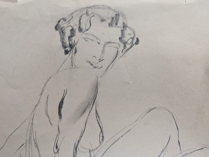 Vintage 1920s/30s Original Pencil & Charcoal Nude Drawing Lady Double Sided H