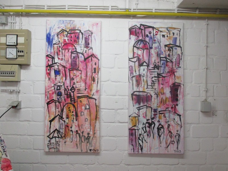 Pink italy 3 acrylic picture canvas original signed art milling ZM 120x 50 gallery