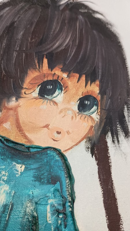 Vtg. MCM 1972 M. Yaneli Oil Painting Paris BIG EYES Risque