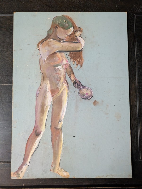 Vintage 1968 John Huszer figure study abstract female nude mcm vanity mirror