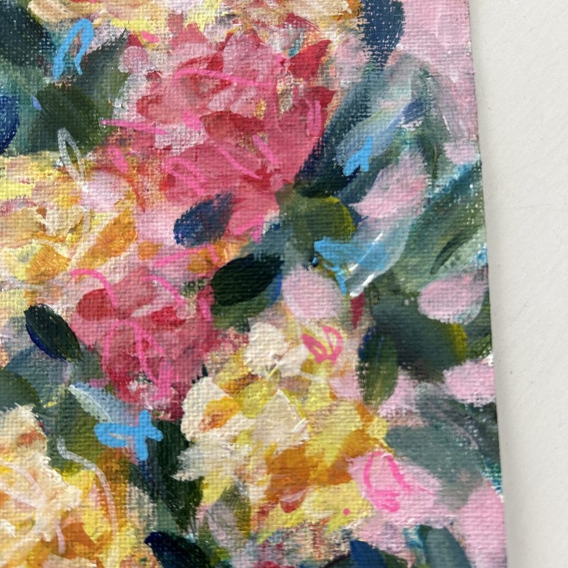 Blue And Pink Peonies original art painting Canvas Paper Flowers Impressionistic gallery