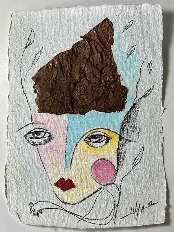 Original Mixed Media Tobacco Leaf Cuban Art 8.5×11.5”Handmade Paper by LISA