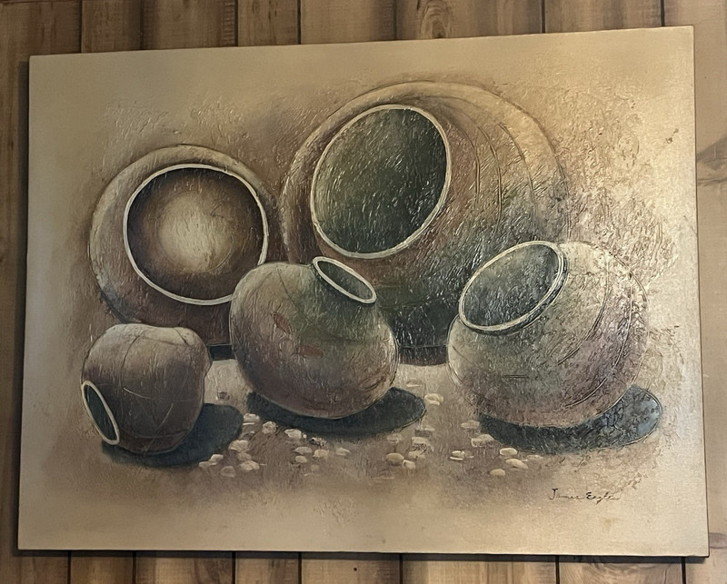 James eagles Signed Modern Still Life Painting Pottery Vases Large Unframed