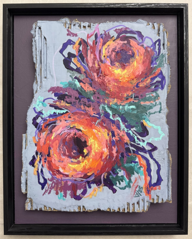 Original Mixed Media Painting Floral Abstract 11 x 14″ Framed Flowers