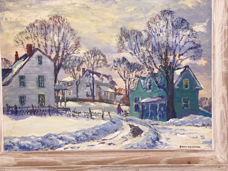 1940’s Winter Rural Impressionist Painting by FRANCIS LAW DURAND 22.5″x28.5″