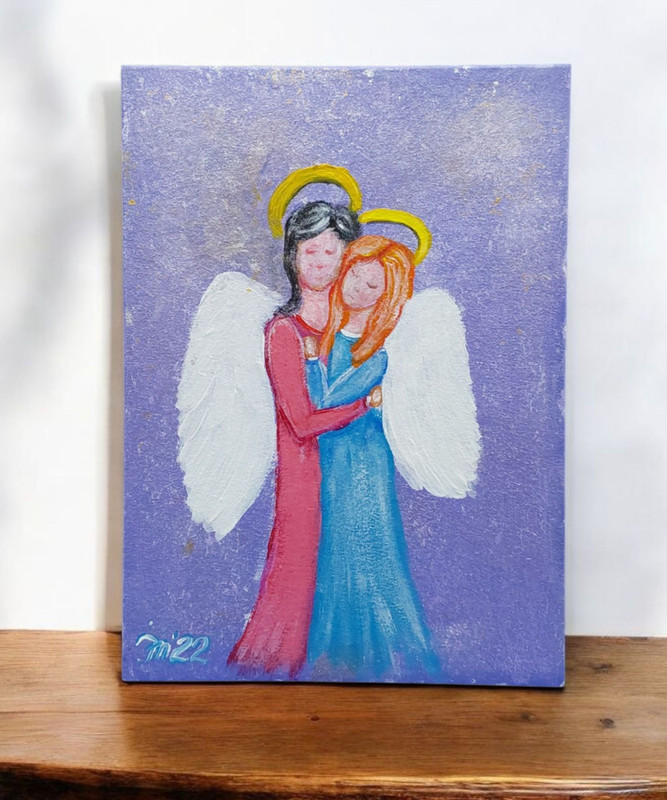 Two Angels Original Painting Angel Wings Gift Art For Her Handmade Wall Art OOAK gallery