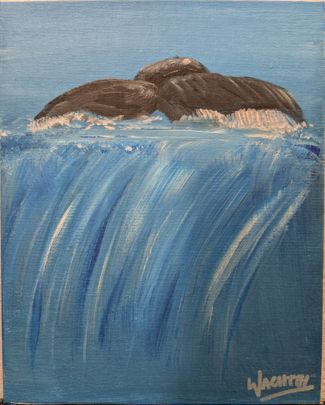 Whale Painting 8×10 Original Blue Abstract Expressionist Canvas Panel Wachtel