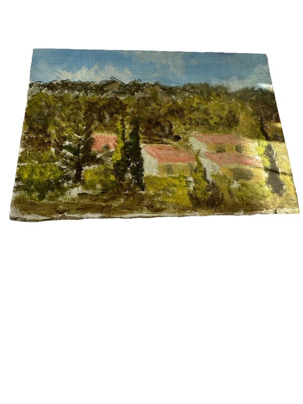 Vtg Impressionist Style Italian Countryside Oil On Cardboard Painting 8”x11” Art