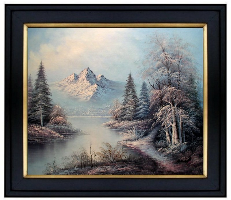Framed A Quiet Snowing Landscape, Hand Painted Oil Painting 20x24in