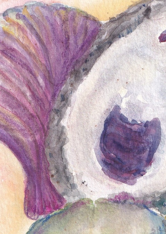Original ACEO Oyster & Seashells on Beach Watercolor Painting – Mini Ocean Art