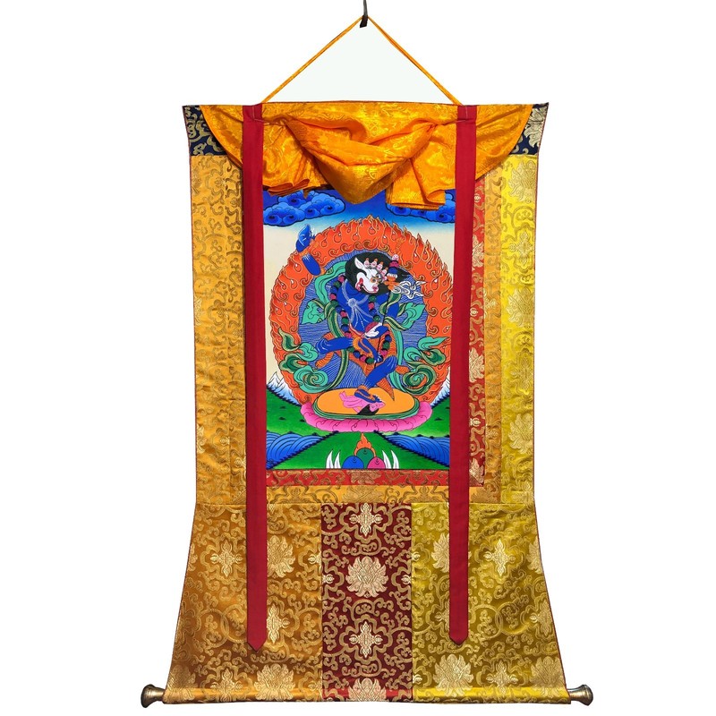 Simhamukhai Thangka, Silk Brocade Simhamukha Thangka Painting