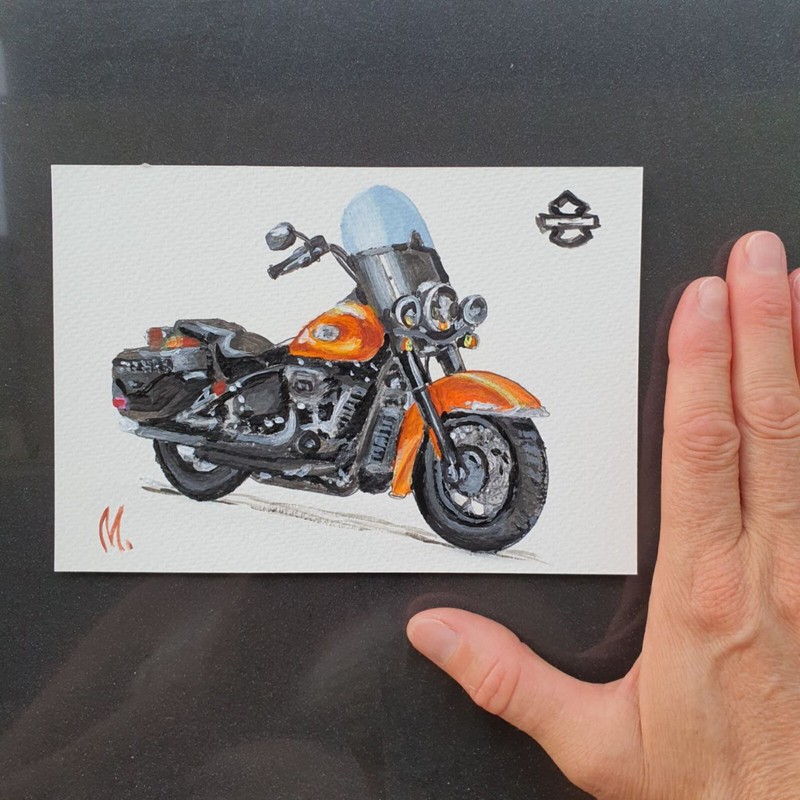 2023 Heritage Classic Harley Davidson Painting Original Art Motorcycle 4x6 USA gallery
