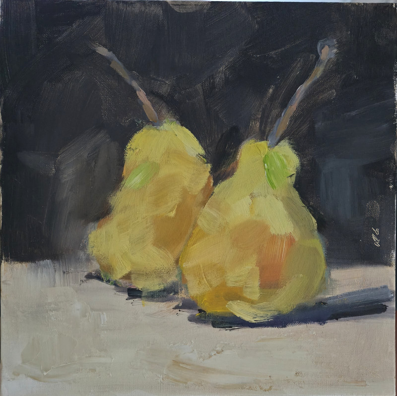 Original Oil Painting Pears Still Life Framed Signed By Artist 10×10 In