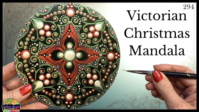 6” Round Flat Victorian Christmas Mandala Canvas - By JaDeL gallery