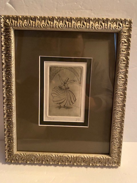 Signed Framed numbered Drawings Dancing Whirling Rumi Sufi Dervish (pencil)