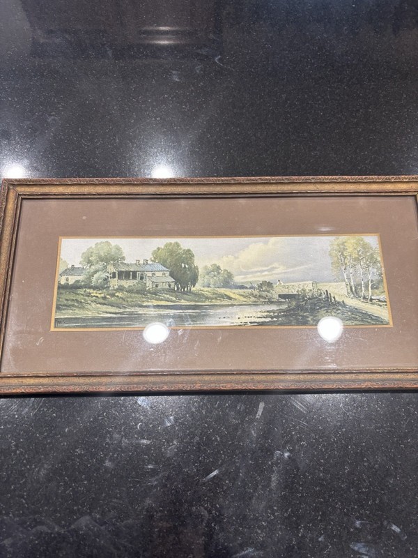 Vintage Wall Hanging Farm/Bridge Picture 9.5 L X 19 W Signed