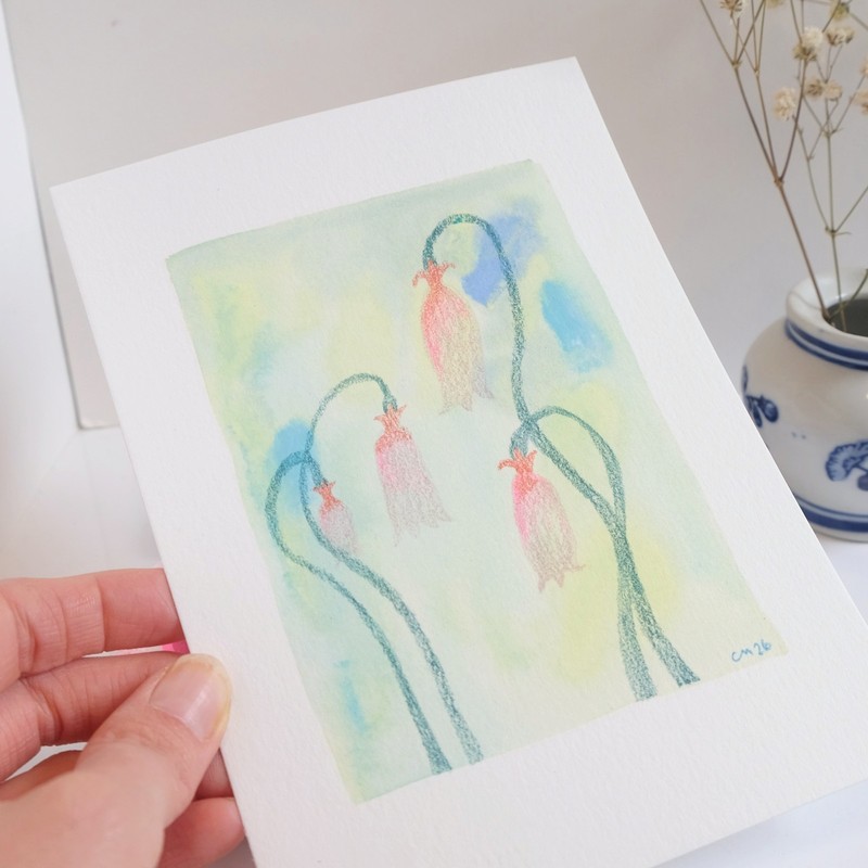 Orange Snowdrop Gouache Mystery Wildflower Painting 100% Cotton Paper 5" x 7" gallery