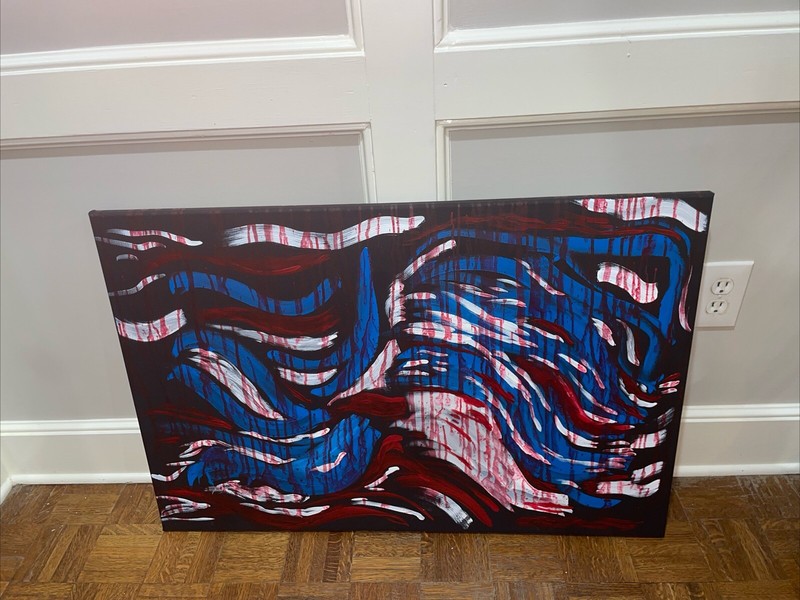24x26 Painting Of Abstract French Art Red, White, Blue, Black French Culture. gallery