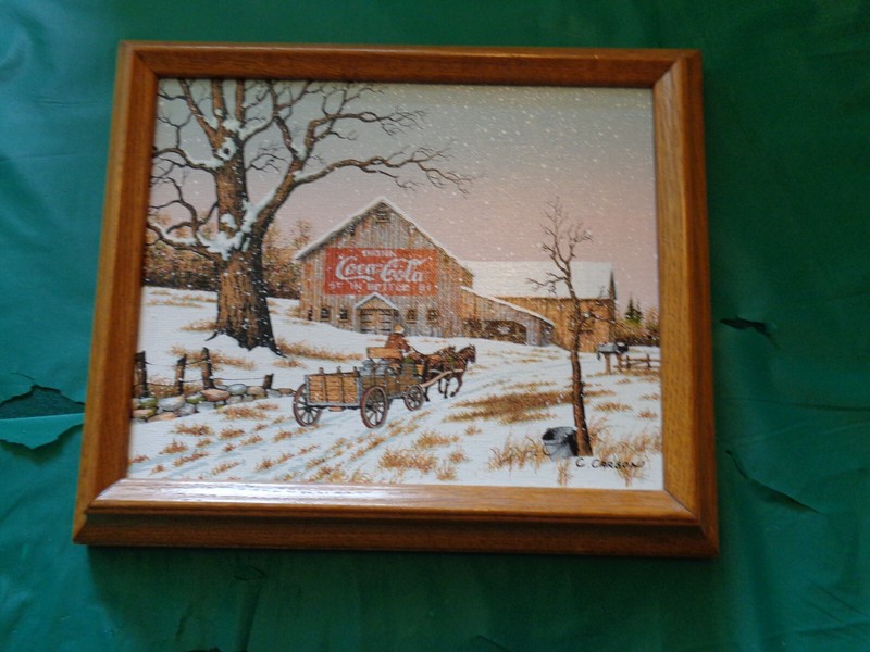 C. Carson Signed Canvas Coca-Cola Winter Theme Barn 8 x 10 Painting