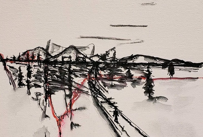 Original Abstract Minimal Impressionistic Landscape Ink Painting By K.A.Davis gallery
