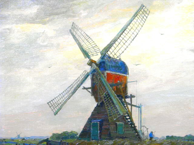 Painting by C. A. Bartels Dutch Seascape with Windmill around 1930 gallery