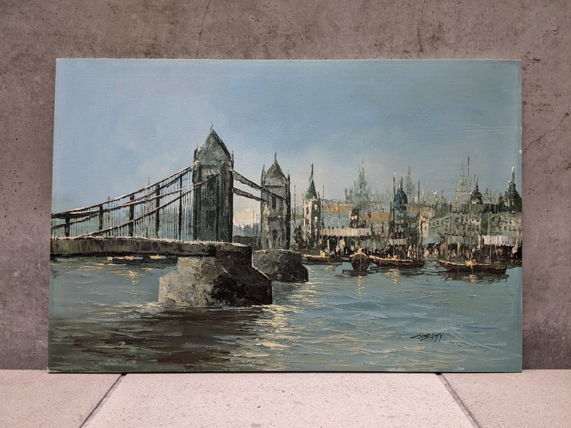 Vintage London Bridge Oil on Canvas Painting Original (OOAK)