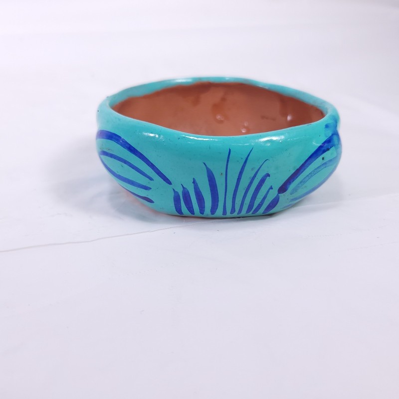 Small Terracotta Clay Trinket Bowl Abstract Hand Painted