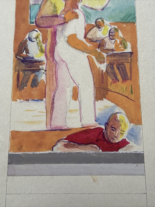Jo Cain PAINTING ANTIQUE WPA MURAL STUDY LISTED AMERICAN REGIONALISM SCHOOL gallery