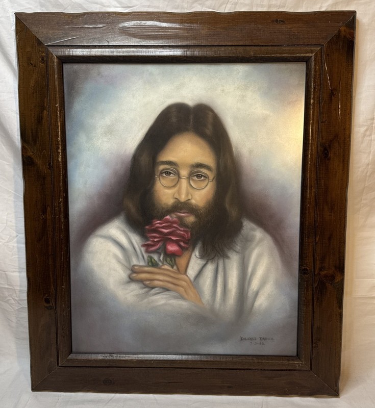 Vintage JOHN LENNON Framed Portrait 22×26” Artist Signed 1982 Posthumous Art