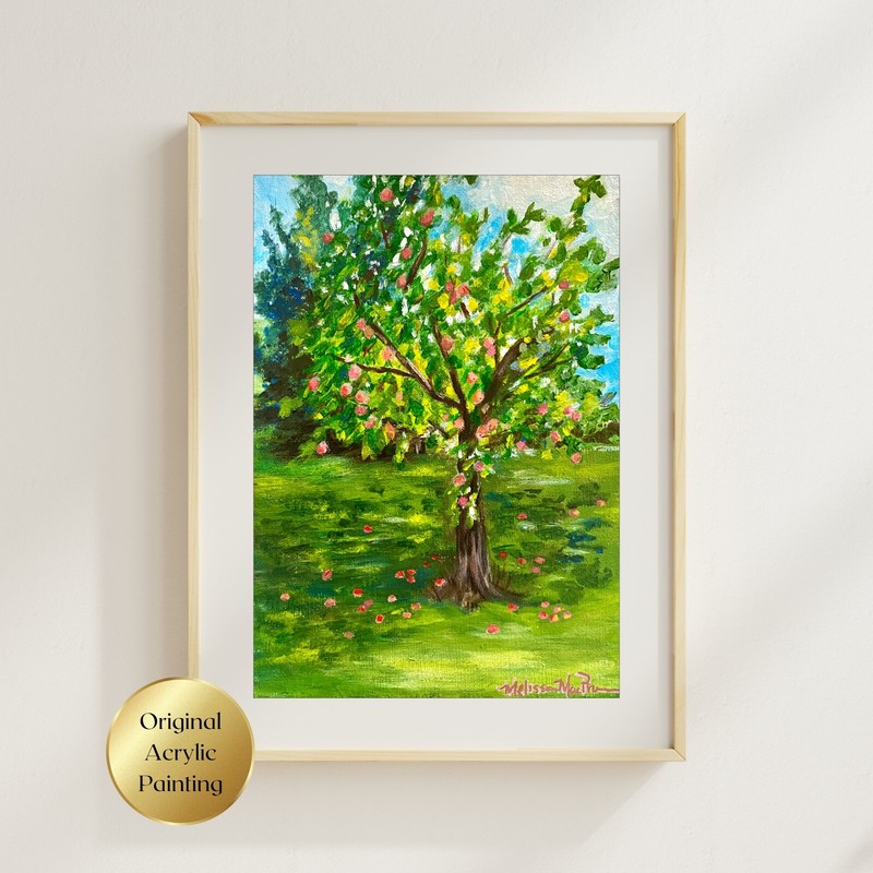 Apple Tree Acrylic Painting Original Art Fruit Tree Wall Art Kitchen Decor 5x7 gallery