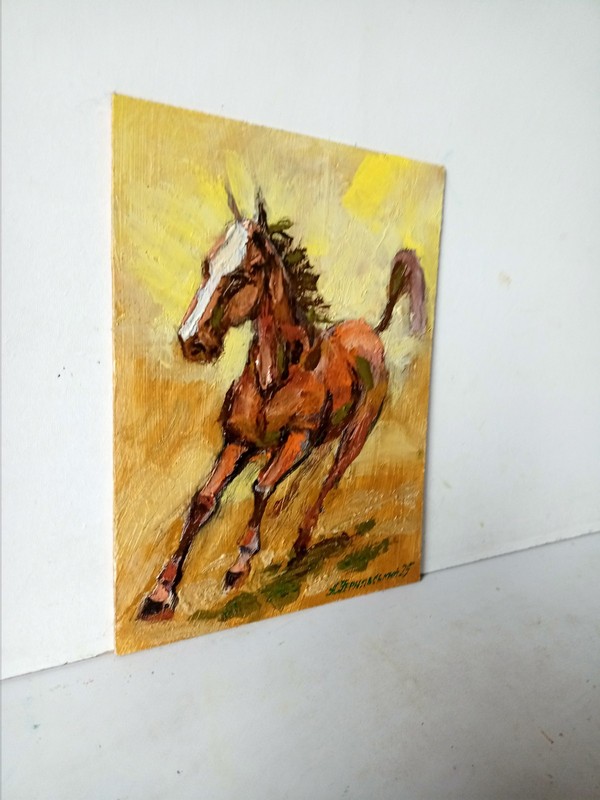 Horse Impasto Painting Original Art Impression Oil Painting 7.8 x 5.9 in gallery