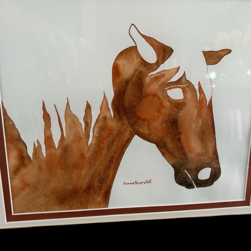 Original Artist Signed Watercolour Abstract Horse Print Matted and Framed gallery