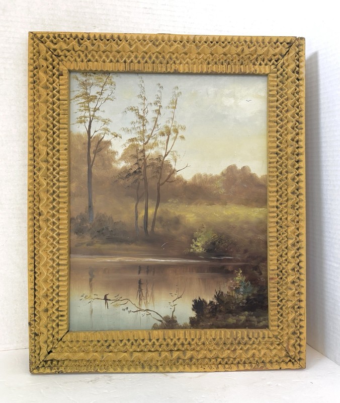 Yellow Tramp Art Framed Landscape Painting 17 x 21 inches