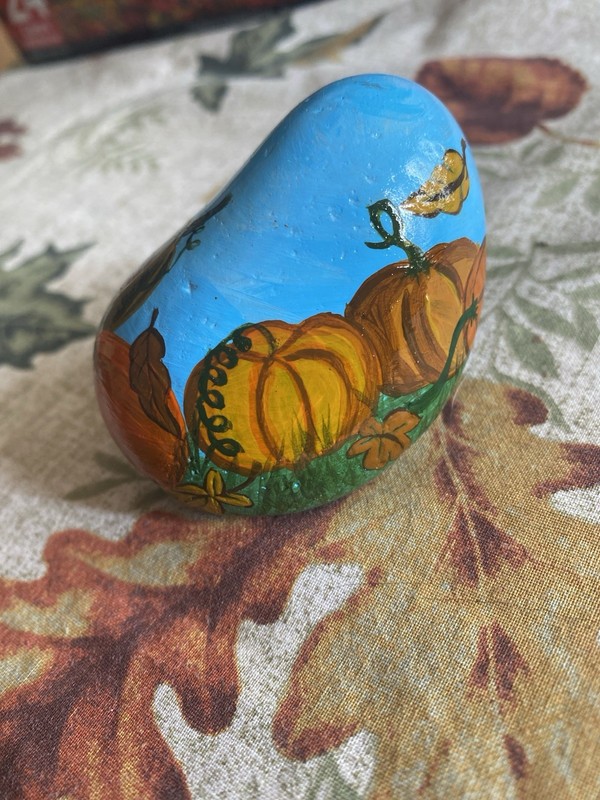 Hand Painted Rock Pumpkin Patch Rock Fall Holiday Halloween Decor Stone Acrylic