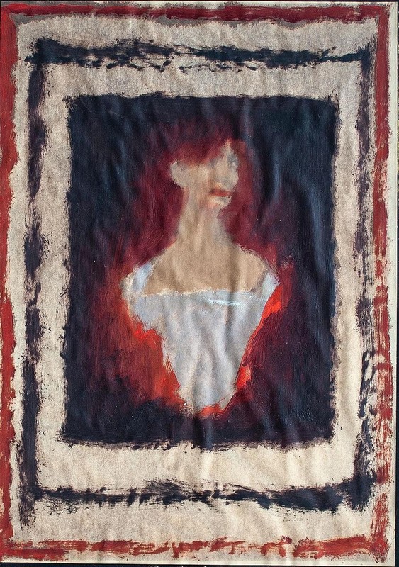 Portrait Woman Red Hair Homage Reynolds illegible signed mixed media