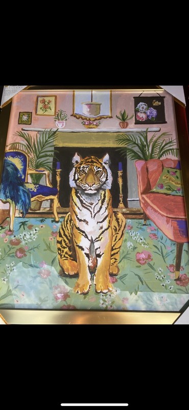 BEAUTIFUL Tiger Painting In Glass And Gold Frame