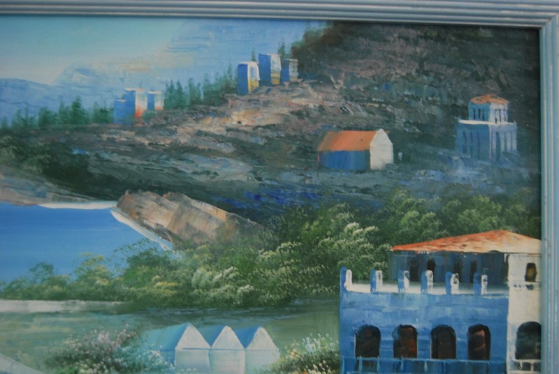 VTG SIGNED FRAMED ORIGINAL OIL MEDITERRANEAN SHORE SEASCAPE ARTIST: TONNIE BARR gallery