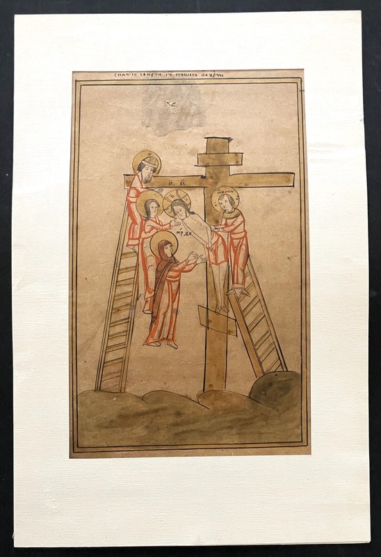 Rare Antique Russian 17th -18th Century Old Believers Watercolor Painting