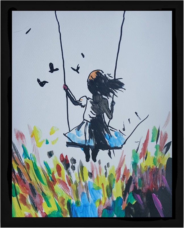 Abstract/ Expressionism 11×14 Awing Girl Handmade Signed Colorful. Painting