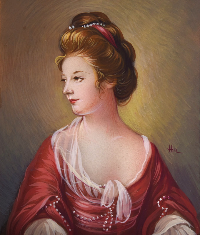 Miniature Portrait of Young Woman by Italian Artist HiL w/Easel ORIGINAL gallery
