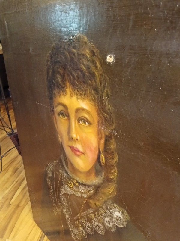 Antique 18th to 19th Century Oil Painting Portrait of a Beautiful Lady 30" tall gallery