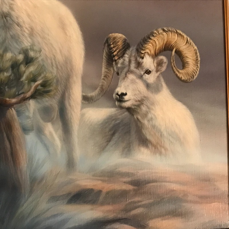 Vivi K. Crandall Oil on Canvas Painting of Rams in a Mountain Landscape gallery