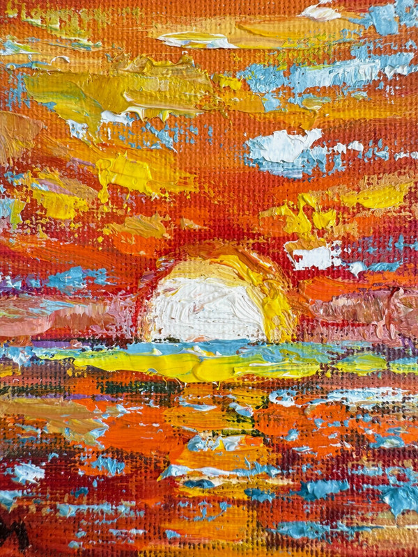 Original Oil Painting Sunset Impasto Landscape Sea Beach Canvas Wall Art Gift gallery
